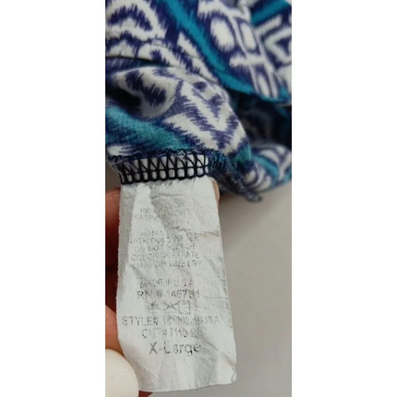 Pixley Geometric Printed Retro Hippie Preppy Y2k 3/4 Sleeve V Neck Tunic Blue... - Picture 4 of 9